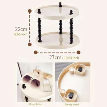 Wlz 2 Tier Makeup Organizer, Skincare Make Up Storage Perfume Organizers Tray for Vanity Dresser Bathroom Counter, Cute Cosmetic Lotion Beauty Countertop Display Case (Round)