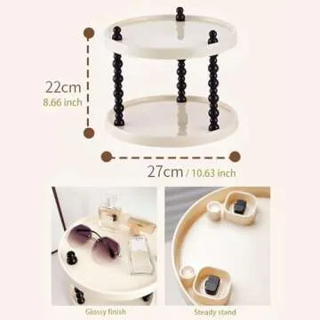 Wlz 2 Tier Makeup Organizer, Skincare Make Up Storage Perfume Organizers Tray for Vanity Dresser Bathroom Counter, Cute Cosmetic Lotion Beauty Countertop Display Case (Round)