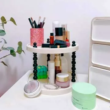 Wlz 2 Tier Makeup Organizer, Skincare Make Up Storage Perfume Organizers Tray for Vanity Dresser Bathroom Counter, Cute Cosmetic Lotion Beauty Countertop Display Case (Round)