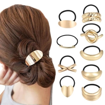 Metal Hair Ties - Gold Hair Cuffs for Thick Hair, 9pcs Fashion Accessories
