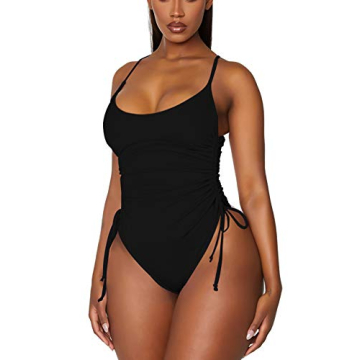 Viottiset Women's Black Ruched Drawstring Swimsuit - Cheeky Tummy Control X-Large