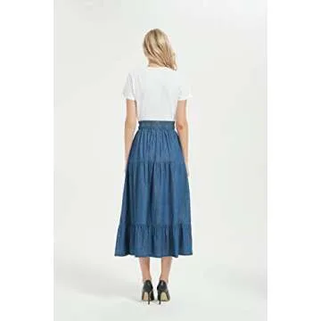 Stylish Tronjori Women's A Line Midi Denim Skirt