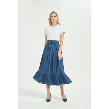 Stylish Tronjori Women's A Line Midi Denim Skirt