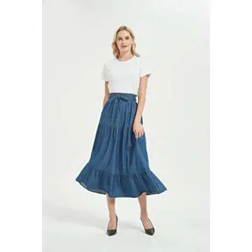 Stylish Tronjori Women's A Line Midi Denim Skirt