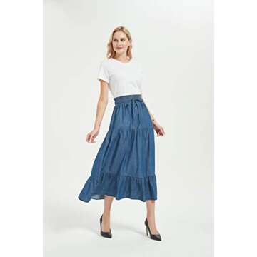 Stylish Tronjori Women's A Line Midi Denim Skirt