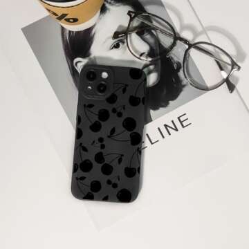 Lovmooful Compatible for iPhone 14 Case Cute Cool Cherry Black Design for Girls Women Soft TPU Shock...