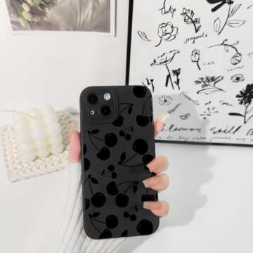 Lovmooful Compatible for iPhone 14 Case Cute Cool Cherry Black Design for Girls Women Soft TPU Shockproof Protective Girly for iPhone 14-Cherry
