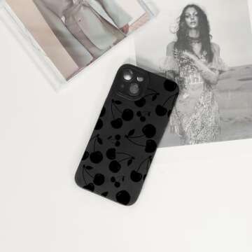 Lovmooful Compatible for iPhone 14 Case Cute Cool Cherry Black Design for Girls Women Soft TPU Shockproof Protective Girly for iPhone 14-Cherry