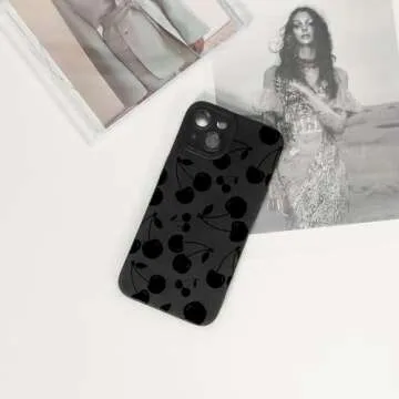 Lovmooful Compatible for iPhone 14 Case Cute Cool Cherry Black Design for Girls Women Soft TPU Shockproof Protective Girly for iPhone 14-Cherry
