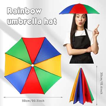 12 Pcs Rainbow Umbrella Hat for Adults and Kids 20 Inch Diameter Rainbow Adult Cap Colorful Summer Umbrella Hat with Elastic Band Waterproof Elastic Fishing Headwear for Sun Rain Beach Party Favors