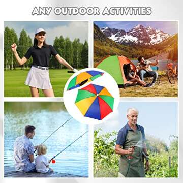 12 Pcs Rainbow Umbrella Hat for Adults and Kids 20 Inch Diameter Rainbow Adult Cap Colorful Summer Umbrella Hat with Elastic Band Waterproof Elastic Fishing Headwear for Sun Rain Beach Party Favors