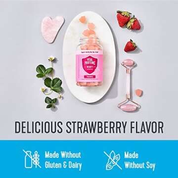 Vital Proteins Beauty Gummies, 2500mcg Biotin, Vitamin A, Zinc Supplement, Helps Supporth Healthy Hair, Skin, and Nails, 60 ct, 30-Day Supply, Strawberry Flavor