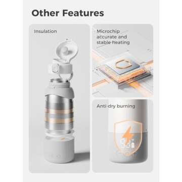 BOLOLO Portable Milk Warmer Pro for Travel, Detachable Design for Easily Clean, Portable Bottle Warmer with Fast Heating, 17.5 Ounces and Large Battery Life Meet Your Feeding Needs.