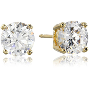 Amazon Essentials Gold Plated Sterling Silver Round Cut Cubic Zirconia Stud Earrings | Luxurious Eve...