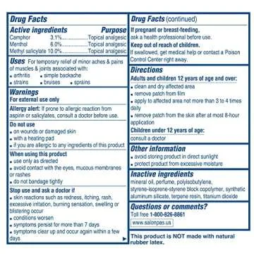 Salonpas Pain Relieving Patches for Fast Relief 6 Count