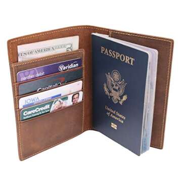 WANDERINGS Leather Travel Wallet with Passport Holder - 5.5" x 4" - Genuine Leather Case with RFID B...