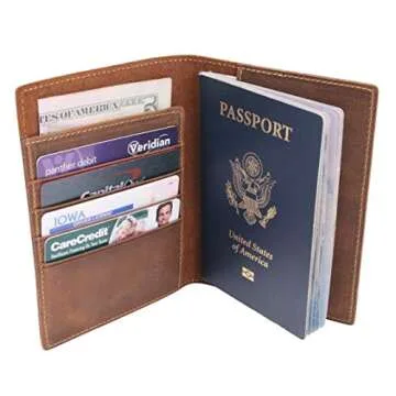 WANDERINGS Leather Travel Wallet with Passport Holder - 5.5" x 4" - Genuine Leather Case with RFID B...