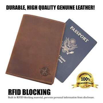 WANDERINGS Leather Travel Wallet with Passport Holder - 5.5" x 4" - Genuine Leather Case with RFID Blocking for Men and Women - Folding Wallet for Passports