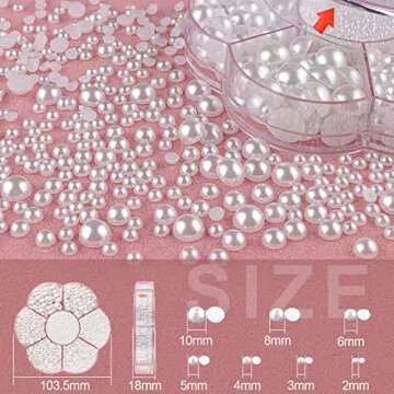 Nail Art Flat Back Half Round Pearl Kits 3, 1 Box of 6000 Pcs Flat-Back White Pearl with Tweezer and Picker Pencil for Home DIY Nails Body Face Craft and Salon Use