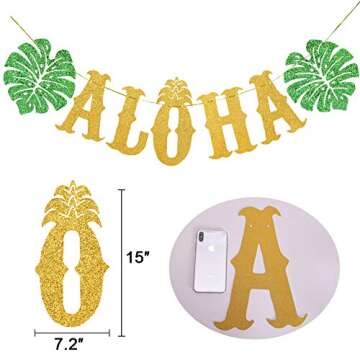 TMCCE Hawaiian Aloha Party Decorations Large Gold Glittery Aloha Banner for Luau Party Supplies Favors