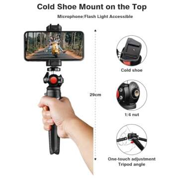 Etour Mini Tripod for Camera - 3 in 1 Small Phone Tripod with Expansion Port, Portable iPhone Tripod Stand for Video Recording Vlogging Tripod Compatible with iPhone Go Pro, Canon M50 Digital Camera