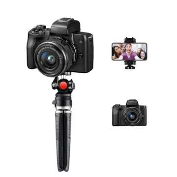 Etour Mini Tripod for Camera - 3 in 1 Small Phone Tripod with Expansion Port, Portable iPhone Tripod Stand for Video Recording Vlogging Tripod Compatible with iPhone Go Pro, Canon M50 Digital Camera
