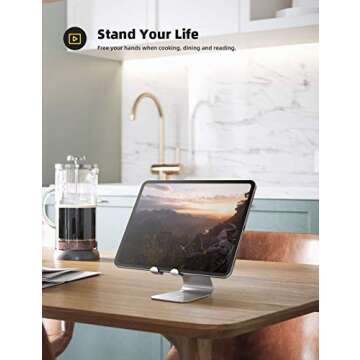 Lamicall Tablet Stand, Tablet Holder for Desk - Multi-Angle Adjustable Tablet Desktop Dock Cradle, Compatible with iPad Pro 11, 12.9, Air, Mini, Fire HD, Galaxy Tab, and Other 4-13" Tablets, Silver