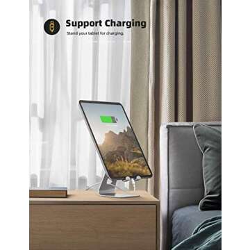 Lamicall Tablet Stand, Tablet Holder for Desk - Multi-Angle Adjustable Tablet Desktop Dock Cradle, Compatible with iPad Pro 11, 12.9, Air, Mini, Fire HD, Galaxy Tab, and Other 4-13" Tablets, Silver