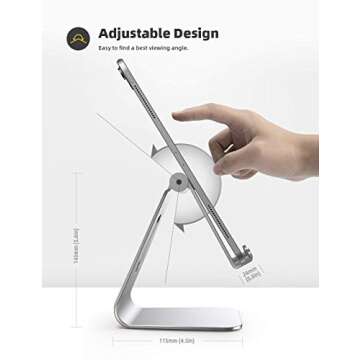 Lamicall Tablet Stand, Tablet Holder for Desk - Multi-Angle Adjustable Tablet Desktop Dock Cradle, Compatible with iPad Pro 11, 12.9, Air, Mini, Fire HD, Galaxy Tab, and Other 4-13" Tablets, Silver
