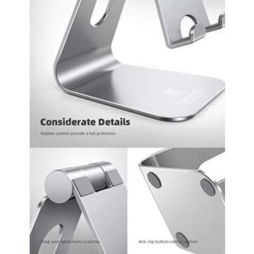 Lamicall Tablet Stand, Tablet Holder for Desk - Multi-Angle Adjustable Tablet Desktop Dock Cradle, Compatible with iPad Pro 11, 12.9, Air, Mini, Fire HD, Galaxy Tab, and Other 4-13" Tablets, Silver