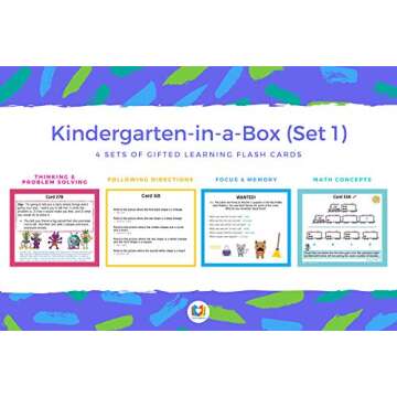 TestingMom.com Kindergarten Flash Card's -in-A-Box - Gifted Learning Flash Cards Box (Set 1) for Kids, Kindergarten Prep Toys for Problem Solving, Memory, Math - Test Prep for CogAT, WPPSI, NNAT