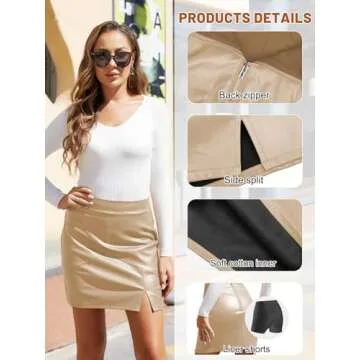 We1Fit Womens Fuax Leather Skirt High Waisted Bodycon Pencil Mini Skirts with Shorts