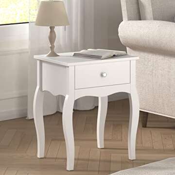 ChooChoo End Table with Wavy Silhouette & Curved Legs, Narrow Nightstand with Storage Drawer, Modern Side Table, Night Stands for Bedrooms Set of 2, Small Spaces, 18.7"L x 13.7"W x 21.6"H (2, White)