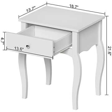ChooChoo End Table with Wavy Silhouette & Curved Legs, Narrow Nightstand with Storage Drawer, Modern Side Table, Night Stands for Bedrooms Set of 2, Small Spaces, 18.7"L x 13.7"W x 21.6"H (2, White)