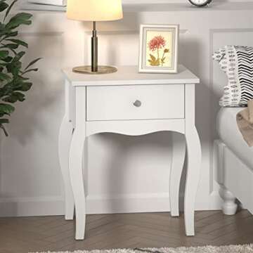 ChooChoo End Table with Wavy Silhouette & Curved Legs, Narrow Nightstand with Storage Drawer, Modern Side Table, Night Stands for Bedrooms Set of 2, Small Spaces, 18.7"L x 13.7"W x 21.6"H (2, White)