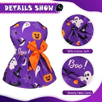 Dog Halloween Costumes Girl Dog Halloween Dress Stretchy Funny Dog Costumes Puppy Clothes with Bowtie Dog Outfit for Small Dogs Cats Puppy(XXS)