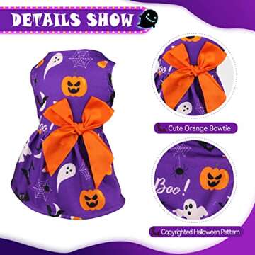 Dog Halloween Costumes Girl Dog Halloween Dress Stretchy Funny Dog Costumes Puppy Clothes with Bowtie Dog Outfit for Small Dogs Cats Puppy(XXS)