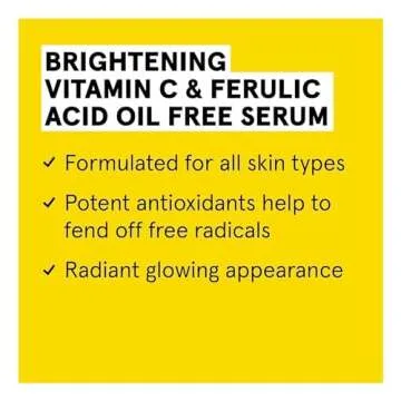 ACURE Face Brightening Vitamin C & Ferulic Acid Serum - Day & Night Oil Free Glowing Facial Serum - Vitamin C, Ferulic Acid & Pineapple Extract For Natural Brighter Look - for All Skin Types 1 fl oz
