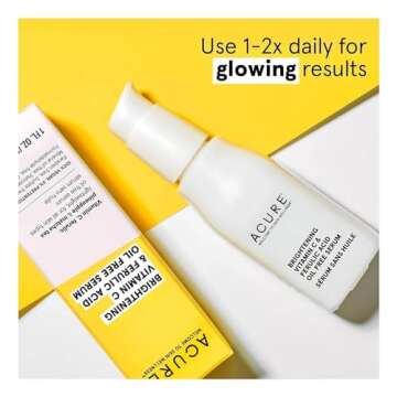 ACURE Face Brightening Vitamin C & Ferulic Acid Serum - Day & Night Oil Free Glowing Facial Serum - Vitamin C, Ferulic Acid & Pineapple Extract For Natural Brighter Look - for All Skin Types 1 fl oz