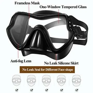 Snorkel Mask Set Snorkeling Gear – Dry Snorkel Set and Mask Kids Adults Anti Fog 180 Degree Seaview with Mesh Bag, Scuba Diving Swimming Training Equipment Youth Junior Men Womens (Black, Adults)