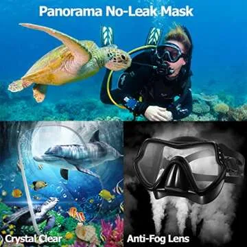 Snorkel Mask Set Snorkeling Gear – Dry Snorkel Set and Mask Kids Adults Anti Fog 180 Degree Seaview with Mesh Bag, Scuba Diving Swimming Training Equipment Youth Junior Men Womens (Black, Adults)