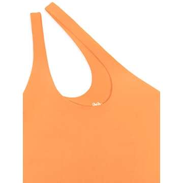 REORIA Women's Summer Sexy One Shoulder Cutout Front Sleeveless One Piece Tank Tops Backless Thong Bodysuits Leotards for Going Out Orange Small