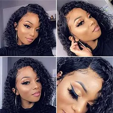 Short Curly Bob Wigs Deep Wave HD Transparent Lace Closure Human Hair Wigs for Black Women Brazilian Virgin Curly Bob 4x4 Glueless Lace Front Wigs Pre Plucked with Baby Hair (14Inch, Natural Color)