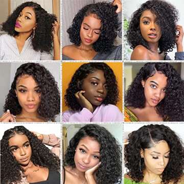Short Curly Bob Wigs Deep Wave HD Transparent Lace Closure Human Hair Wigs for Black Women Brazilian Virgin Curly Bob 4x4 Glueless Lace Front Wigs Pre Plucked with Baby Hair (14Inch, Natural Color)