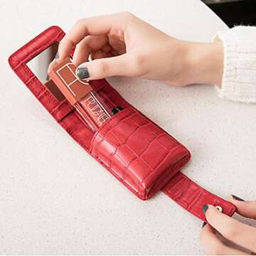 HSK_Mall Makeup Lipstick Case with Mirror, for Outside Mini Bag Travel Cosmetic Pouch Lipstick Box O...