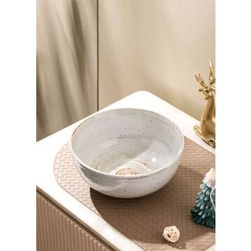 KuJaRen Mixing Bowl, Salad Bowl, Ceramic Serving Bowl, 9 inch Popcorn Bowl, Stoneware Bowl for Cooking Fruit Bowl, Handmade White Bowl, Microwave & Dishwasher Safe