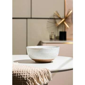 KuJaRen Mixing Bowl, Salad Bowl, Ceramic Serving Bowl, 9 inch Popcorn Bowl, Stoneware Bowl for Cooking Fruit Bowl, Handmade White Bowl, Microwave & Dishwasher Safe