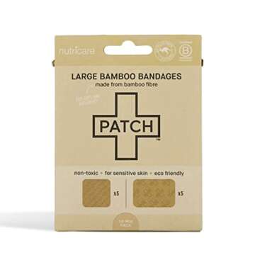 PATCH Large Sensitive Skin Bandages - Square and Rectangle Natural Bamboo Latex-Free, Compostable, H...