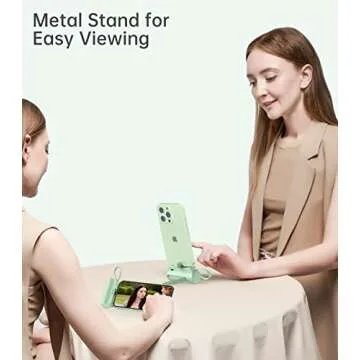 amelema Small Portable Charger for iPhone, 5000mAh Mini Power Bank with Built-in Cable/Metal Stand, Cute Battery Pack Compatible with iPhone 14/14 Plus/Pro Max/13/12/11/XS/XR/X/8/7/Airpods（Green）