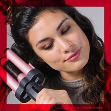 Revlon 3 Barrel Jumbo Hair Waver | Long-Lasting, Natural Looking Waves, (Pink)
